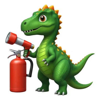 Dinosaur with a fire extintor sticker