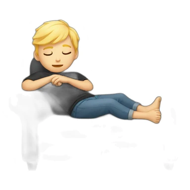 Boy with blond Hair sleeping on a Gray couch with a black blanket sticker