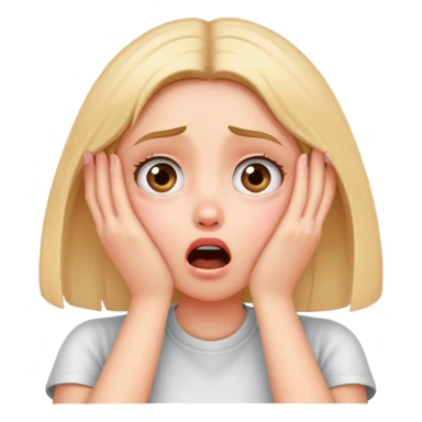 Shocked girl face and hands on face, big text saying "HELP" sticker