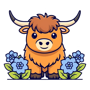 Miniature highland cow with hydrangeas  sticker