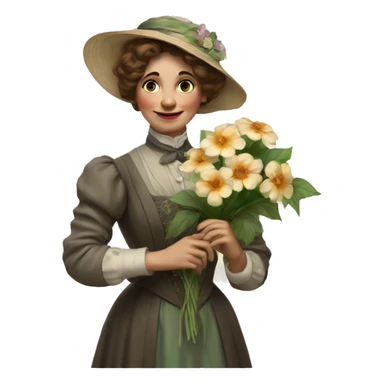 Edwardian woman holding a flower sticker