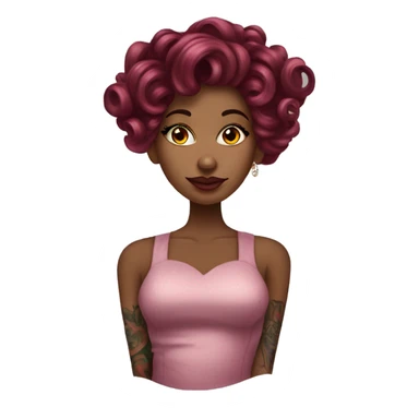 Beautiful tattooed  burgundy long haired woman with curlers in her hair sticker
