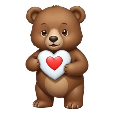 brown bear holding a white heart sticker