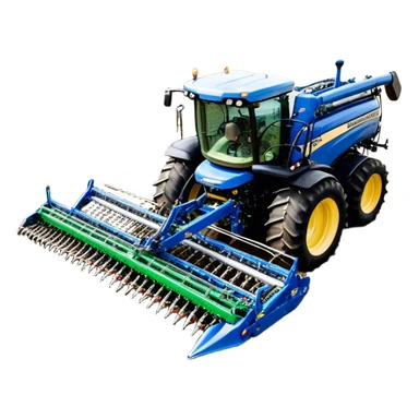 Bourgault 3420 Paralink Hoe Drill (2022) – Cinematic-realistic John Deere 6155M tractor hauling a Bourgault 3420 Paralink Hoe Drill, its powerful green frame pulling the vast blue seeder across endless fields. The machine plants seeds with pinpoint accuracy, leaving precise rows in the rich brown soil,  sticker