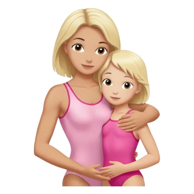brunette trainer hugs a blonde child in a pink leotard ою в рожевому трико  sticker