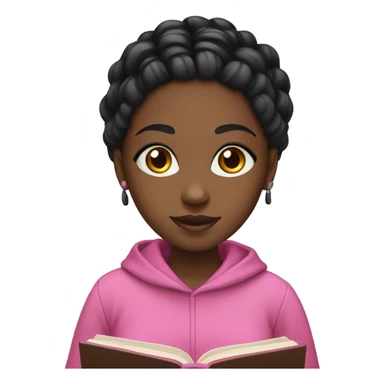 black girl with black braids with pink at the front reading book sticker