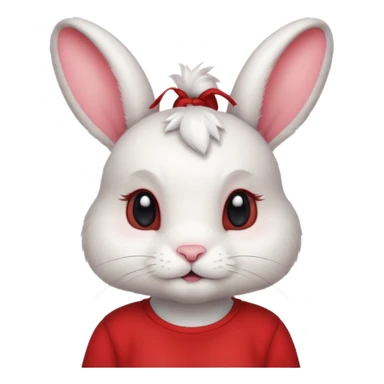 white large bunny, pet lover, red shirt, pony tail. sticker