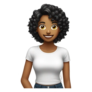 Chica con cabello rizado color negro, piel morena, riendo sticker