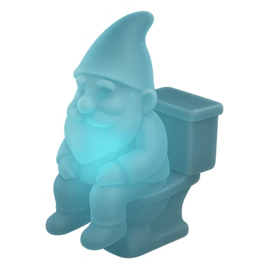 matte glass style gnome sitting on a toilet, magical glow, translucent effects sticker