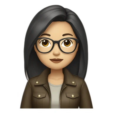 asian girl with glasses and a leather jacket with a  khaki shirt and long dark hair sticker