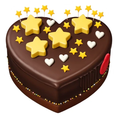 choclate cake heart with white icing on top in the shape of three u's, and yellow, teal, or green star sprinkles sticker