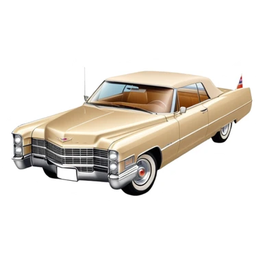 Simple beige 1966 Cadillac DeVille with minimal details, clean lines, streamlined 30-degree view, reduced to essential elements only, Once Upon a Hollywood car, iOS emoji style sticker