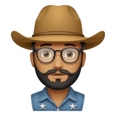 Man wearing a cow boy hat and a chin strap beard and black glasses  sticker