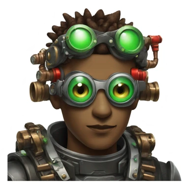 Male cyborg with thin red Mohawk and green steampunk goggles sticker
