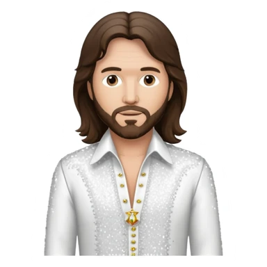 Barry Gibb from Bee Gees with long dark brown hair, white sequin outfit  sticker