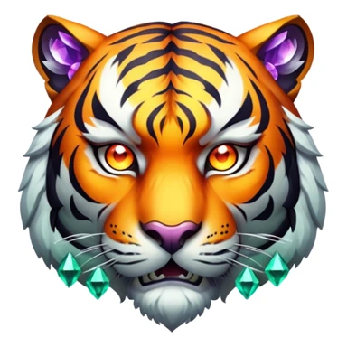 tiger face in Path of Exile 2 style with dark fantasy elements and gem powers for Twitch emote sticker