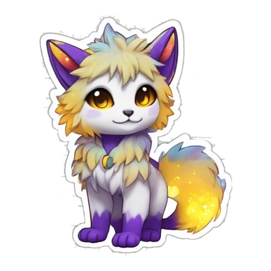 Anthro Fluffy Cool Cute Magical Elemental Shiny Colorful Neon Vibrant Colors Sparkle Kemono-style Chibi Fantasy-Animal-Fakémon-Pokémon-Hybrid Fur Sona Aesthetic Full Body Sticker sticker
