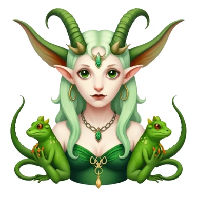 A green spent feminine Baphomet  with frogs and geckos sticker