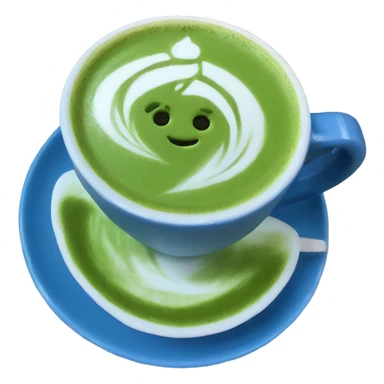 Blue matcha latte with a pretty latte art sticker