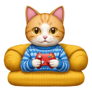 cat wearing a sweater playing video games sticker