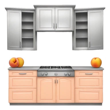 Realistic front facing peach and silver kitchen hanging cabinets  sticker