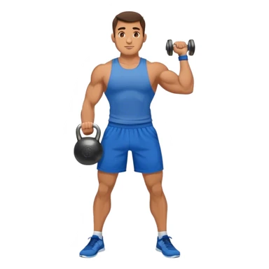 strong man with blue shorts holding kettlebell sticker