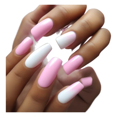 Long pink and white acrylic nails on medium skin ton sticker
