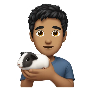 A guy with black hair holding a guinea pig  sticker