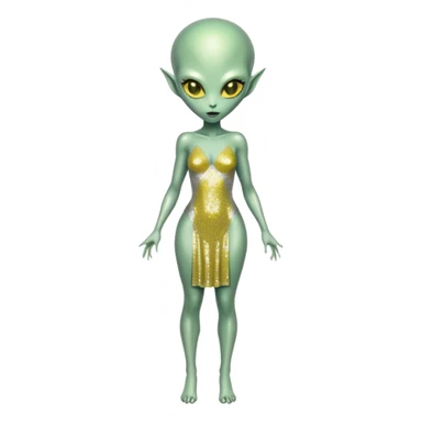 alien woman light green skin in silver dress Yellow eyes, full body  sticker