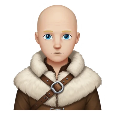 medieval outfit worn by a DnD themed fantasy character. basic rough-spun tunic with a fur-lined collar and a leather strap across the chest. clothes only above the waist. The clothes full waist. The character's haven't arms. character is bald, blue eyes, white-skinned man. sticker