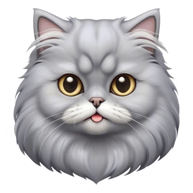 Cinematic Derpy Grey Persian Cat Portrait Emoji, Head tilted playfully with an adorably awkward expression, fluffy grey fur with soft silver undertones, Simplified yet hilariously derpy features, highly detailed, glowing with a warm but slightly confused glow, high shine, a mix of lazy and clueless, stylized with a touch of whimsy, bright but with a completely derpy and grumpy face, soft glowing outline, capturing the essence of a quirky yet chubby, grumpy kitty, so endearing it feels like it could stretch out of the screen and demand attention with its wonderfully derpy charm! sticker