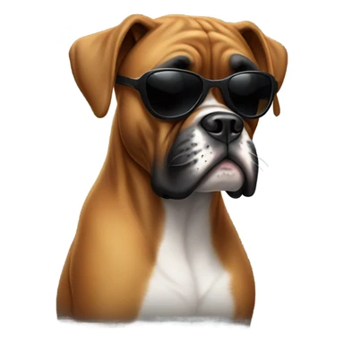 Boxer dog with completely black sunglasses and with a pimp face sticker