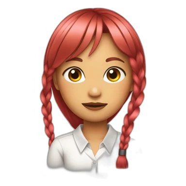 (gril) makima with long straight red or pink hair fringe and one braid, yellow eyes with a circle inside and a white shirt with long sleeve and black tie sticker