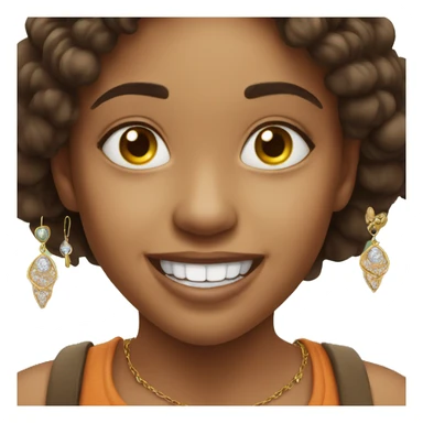 smiling without teeth showing girl outdoors with jewelry sticker