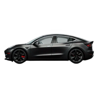 Darth Vader driving an open top all black Tesla Model 3, grey interior, side view sticker