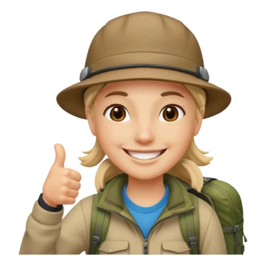 person with thumb up and hiking hat sticker