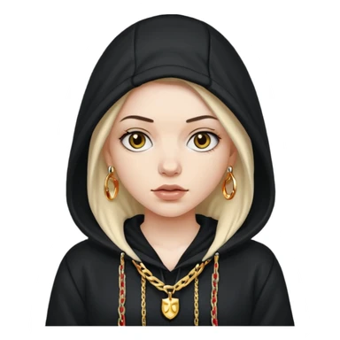 white girl with a hood on with dark hair looking like a rapper sticker
