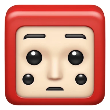 Una figura roja con cabeza cuadrada y cuerpo de rectángulos con cara con dos ojos negros como puntos y cejas preocupadas sin boca y que tenga como una especie de polvo café en la cabeza sticker