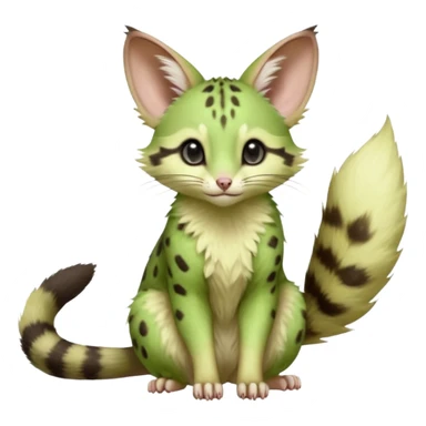 Light-neon-green, soft realistic romantic vintage antique divine beautiful elegant pretty precious cute young youthful  Fakémon-Pokémon-opossum-feline-mouse-serval-caracal-chinchilla-Minccino-Cinccino-Meowstic-rodent-hybrid-creature with a big fluffy bushy tail (full body) sticker