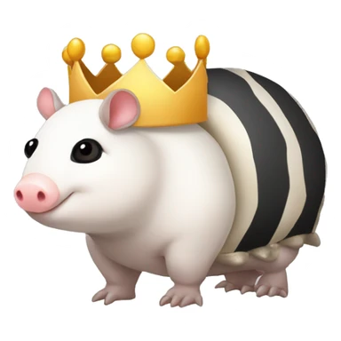 Black and white piebald chubby round armadillo pig panda centipede armadillo wearing a crown sticker