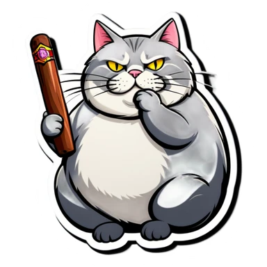 fat grey cat cigar sticker