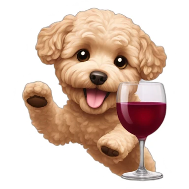 Beige maltipoo jumping a cup of wine sticker