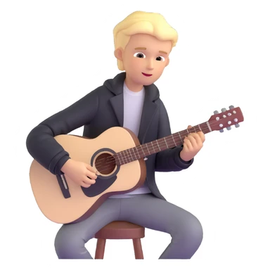 young blonde boy in a black jacket playing an acoustic guitar sticker