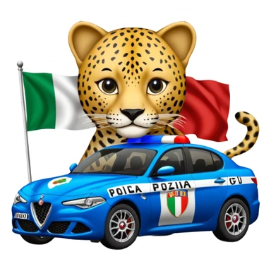 crea auto di servzio alfa romeo giulia colore nero con la scritta sul lato polizia penitenziaria e la un leopardo e la bandiera italiana sticker