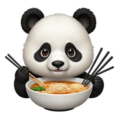 cute hungry panda with chopsticks eating ramen sticker