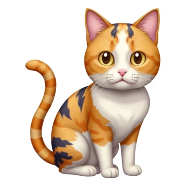 full body colourful calico tabby cat with disproportioned head with an anxious face and white front legs sticker
