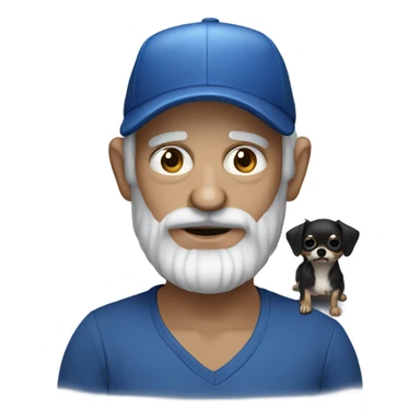 Blue eye Old man with goatee beard ball cap holding black Chihuahua long hair sticker