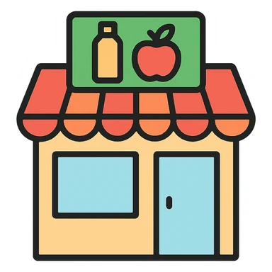 grocery store icon, outlined with subtle color accents, professional and friendly sticker