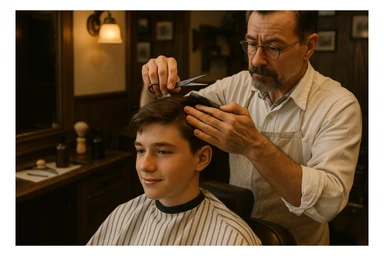 Sartaroshxonada soch olayotgan o'smirin usta sticker