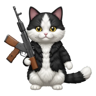 black and white cat with an ak47 gun sticker